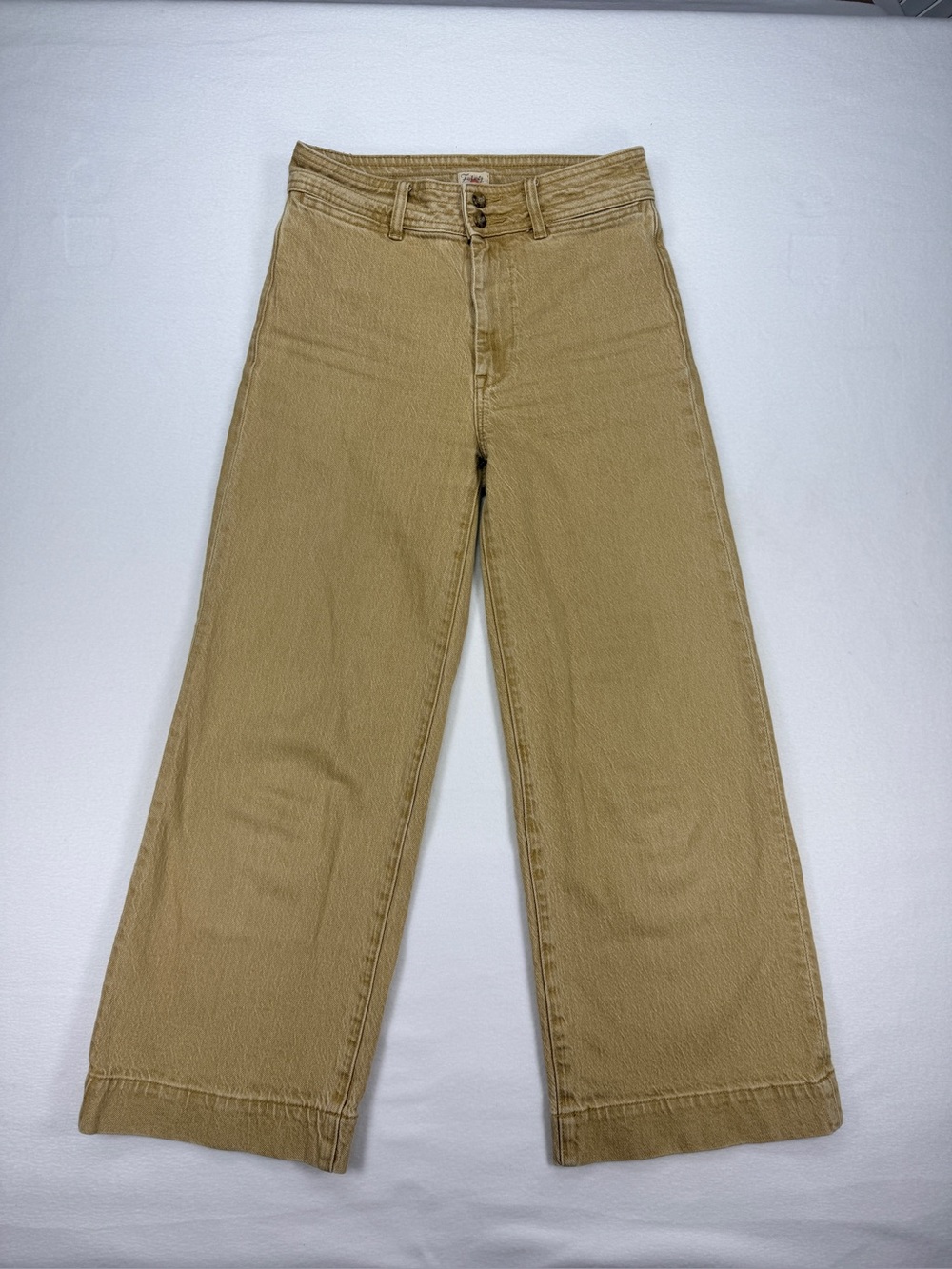 Faherty Harbor Crop Wide Leg Cotton Jeans Ankle Size 26 Sand Natural Dye